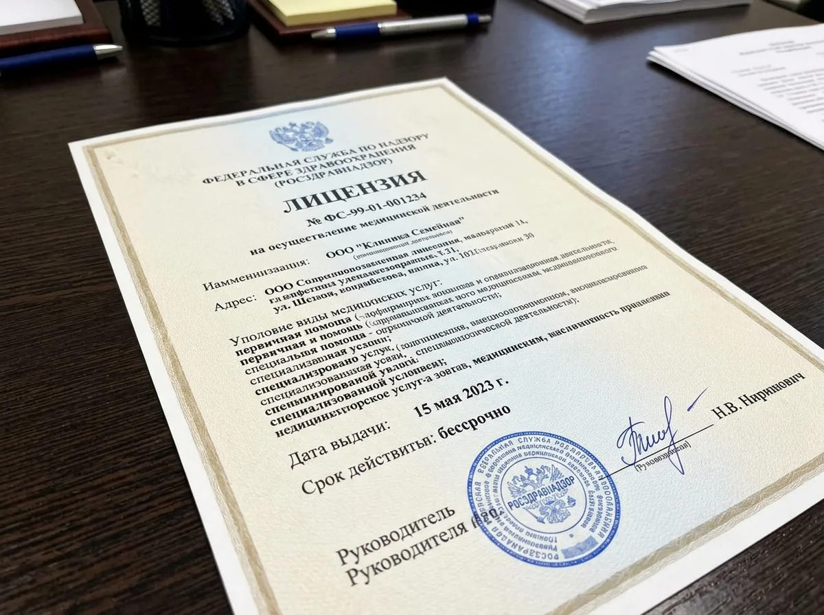 Лицензия на осуществление медицинской деятельности Росздравнадзор — официальный документ с печатью и подписью